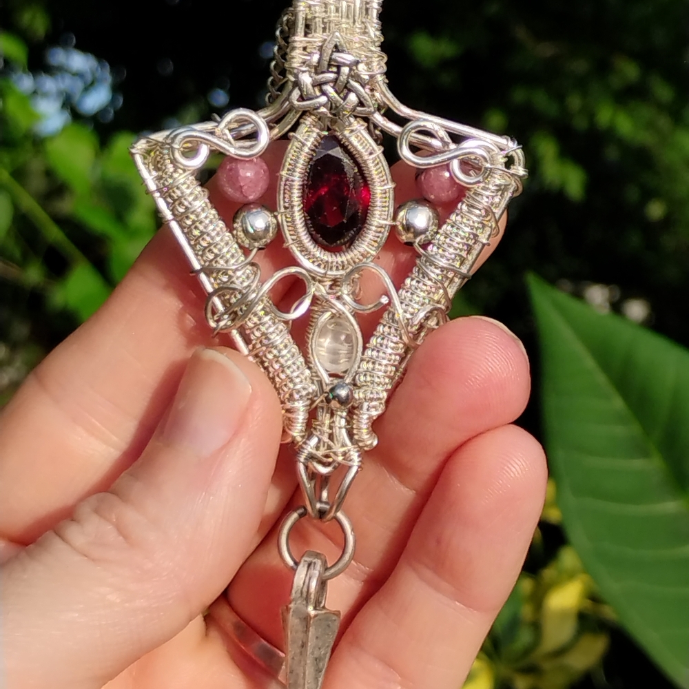 Elegant Wire Wrapped Red Garnet Pendant